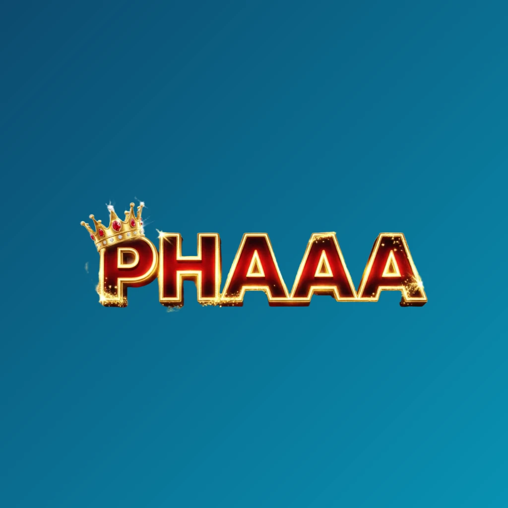Dynamic casino-style logo for PHAAAA featuring massive bold lettering in bright gold and crimson colors with a glowing crown and sparkling light effects on a transparent background